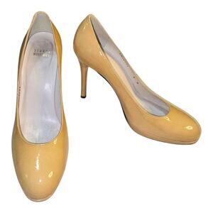 Stuart Weitzman Elegant Patent Leather Yellow Pumps 3.5" Stiletto Heels Size 8